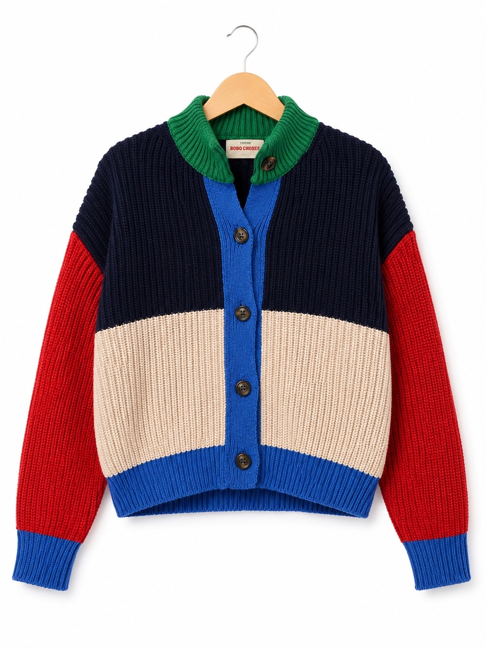 BOBO CHOSES Colorblock Chunky Knit Cardigan Sweater XS